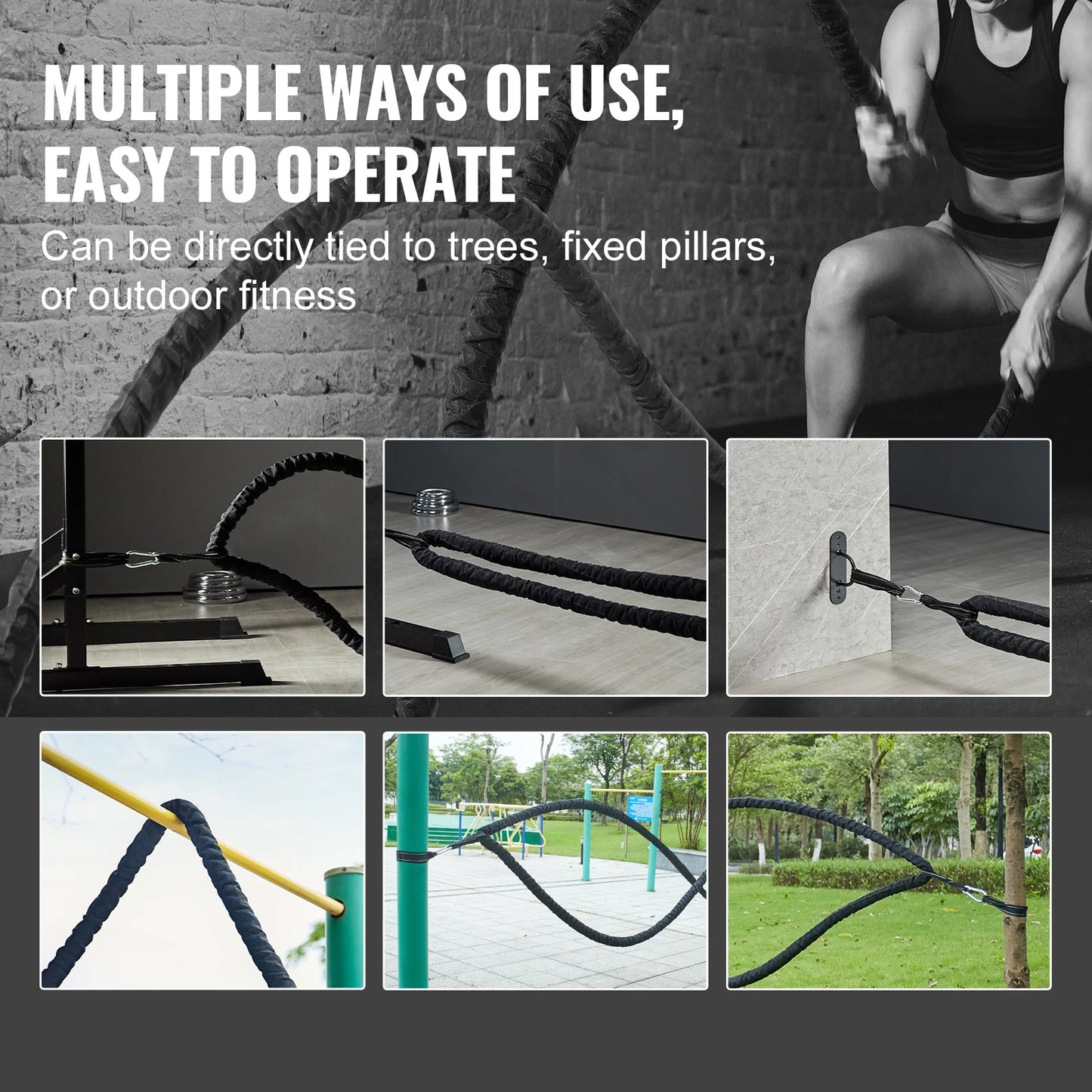 Succebuy Battle Rope Polyester Exercise Rope Battle Exercise Equipment with Protective Sleeve Anchor Heavy Weighted Pull Rope