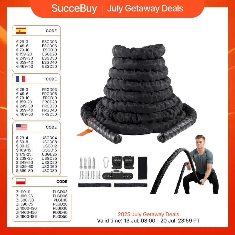 Succebuy Battle Rope Polyester Exercise Rope Battle Exercise Equipment with Protective Sleeve Anchor Heavy Weighted Pull Rope