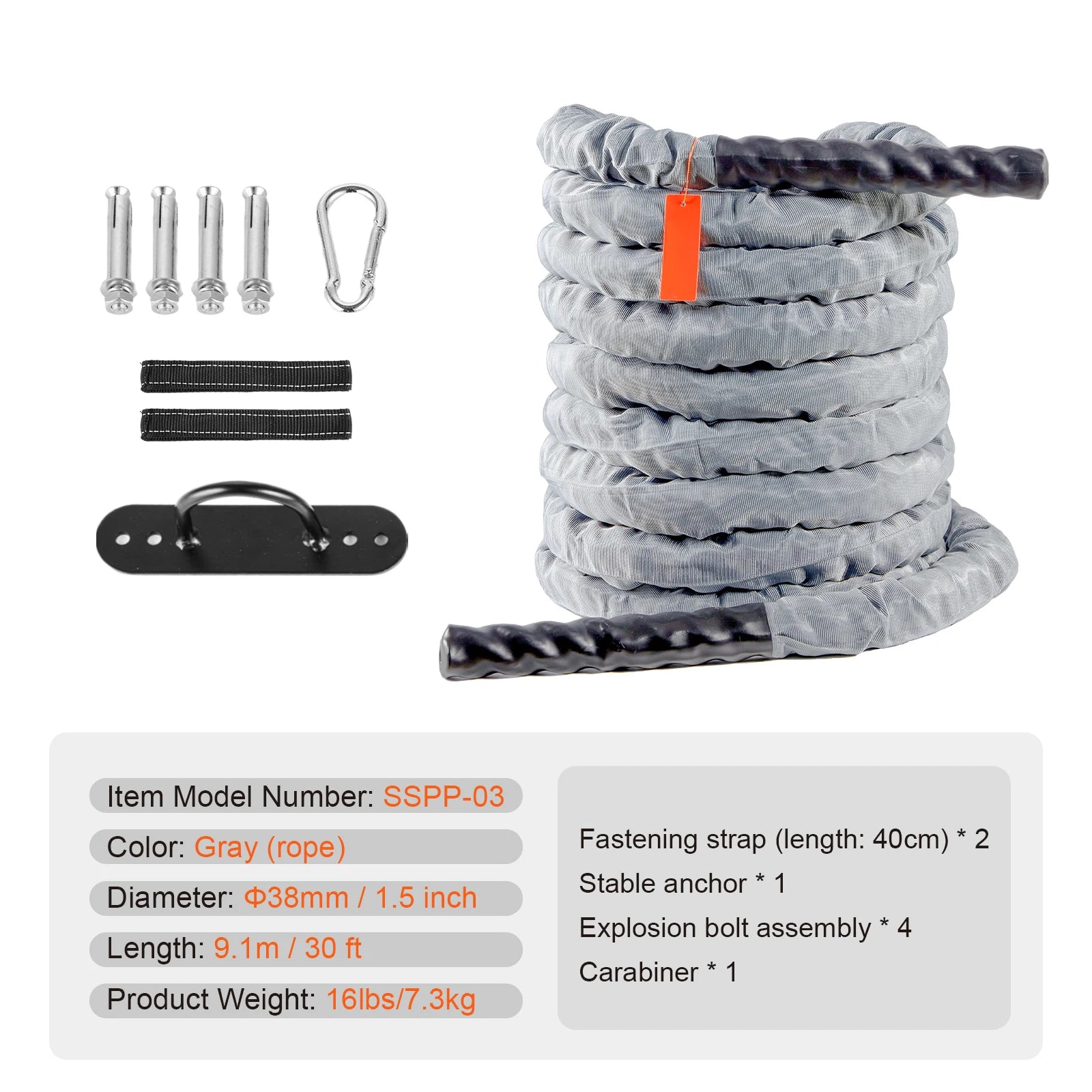 Succebuy Battle Rope Polyester Exercise Rope Battle Exercise Equipment with Protective Sleeve Anchor Heavy Weighted Pull Rope