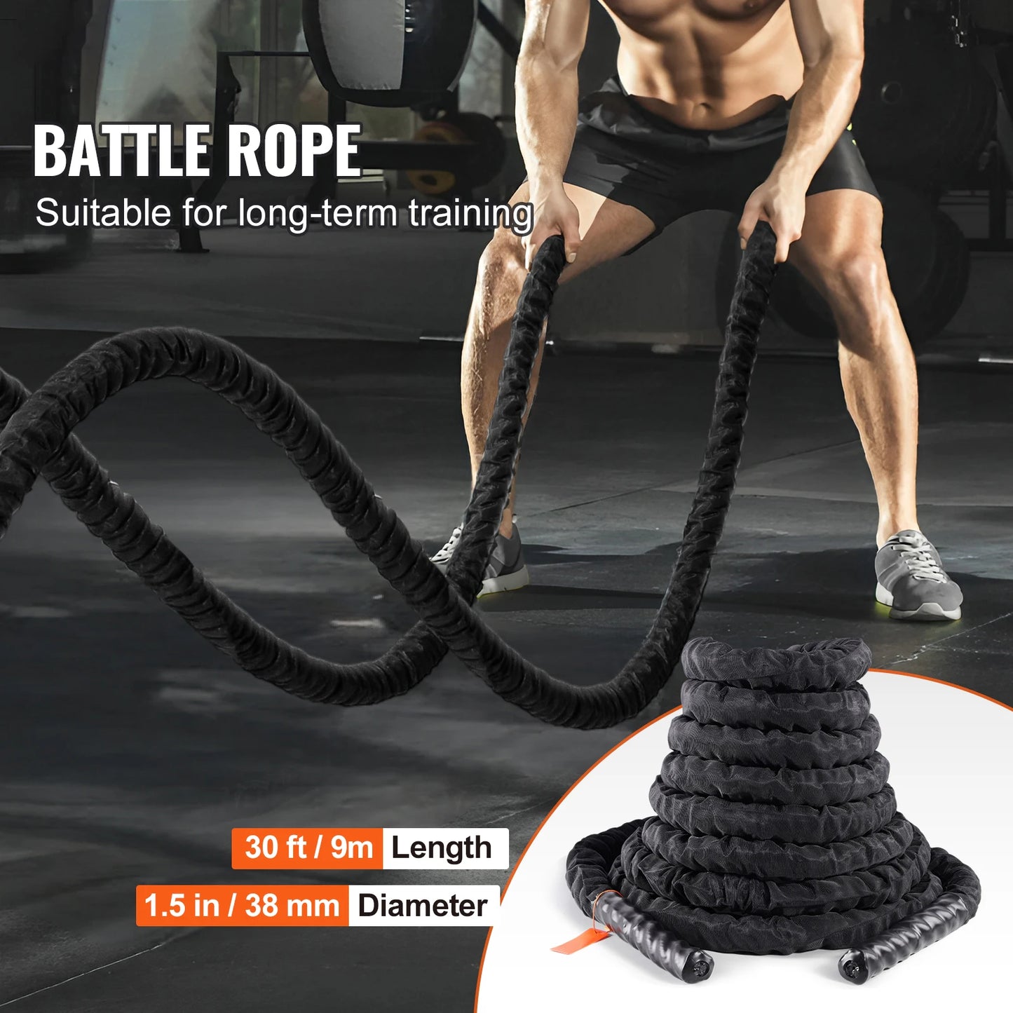 Succebuy Battle Rope Polyester Exercise Rope Battle Exercise Equipment with Protective Sleeve Anchor Heavy Weighted Pull Rope