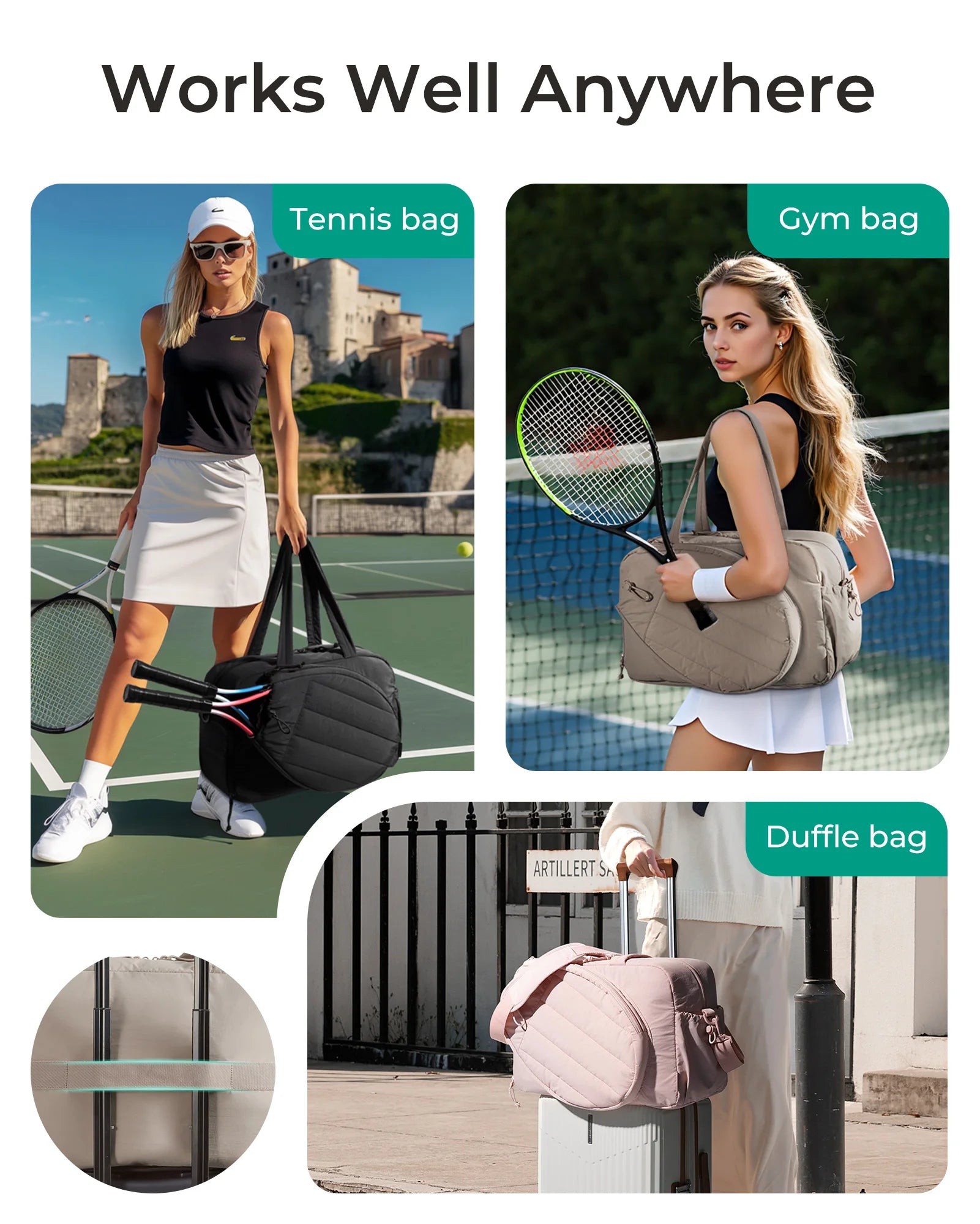 Sport Bag for Tennis Sports Gym Duffle Bags with Shoe Compartment Wet Pocket Overnight Weekend Travel Bag